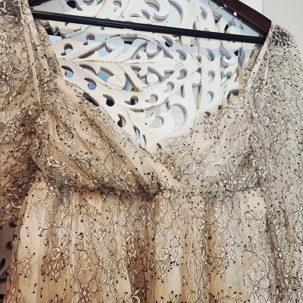 Free People Heavenly champagne toast black lace overlay dress size Small NWT - Picture 2 of 16